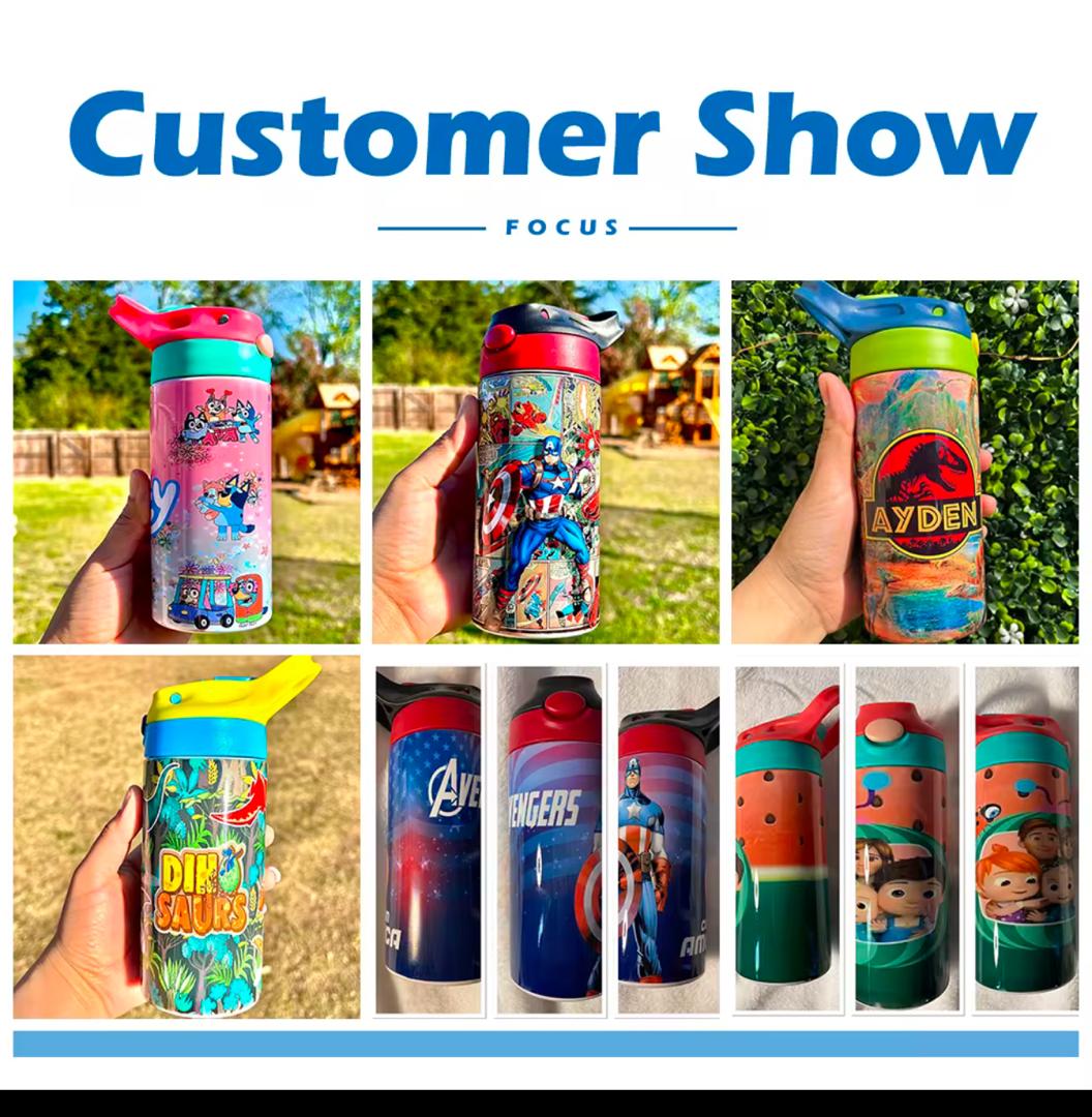 Flip Top, Straight Sublimation Blanks Tumbler 350ml 12oz Kids Cups Stainless Steel Water Bottle Sublimation DIY Cup