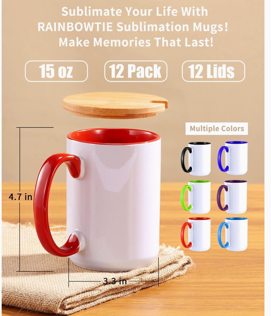 Rainbowtie,Sublimation Mugs With Bamboo Lid 15oz