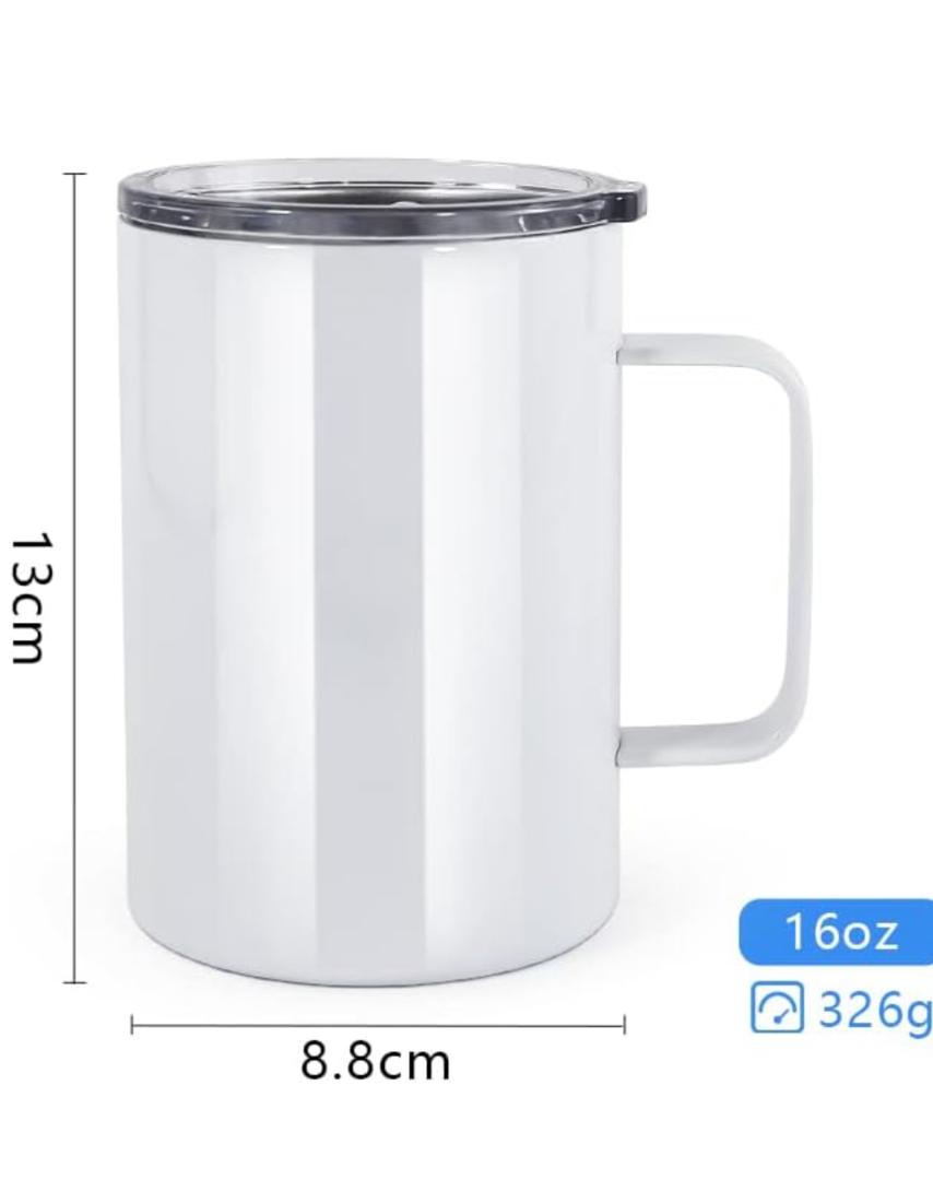 16oz Sublimation Mugs With Handle Stainless Steel Sublimation Coffee Mug With Splash-Proof Lid, Vacum Insulated Travel Beer Tea Mug Compatible With Circut Mug Press.